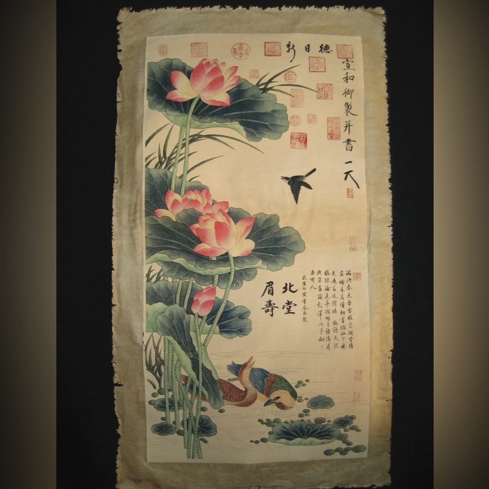 Pink and Green Lotus Tapestry with Birds